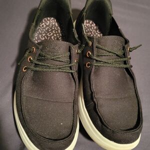 BOBS from Skechers Women's Black Canvas Sneakers with Cream Sole